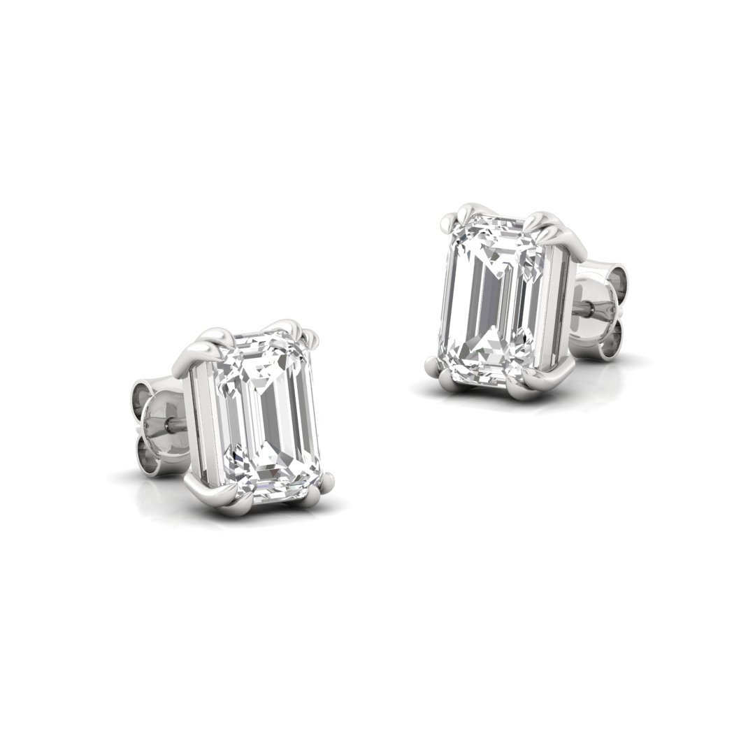 Emerald Cut Diamond Stud Earrings (1 Pair) | Timeless Elegance Lab Grown CVD Diamond Solitaire Earrings | 925 Silver | 10K | 14K | 18K - View 3