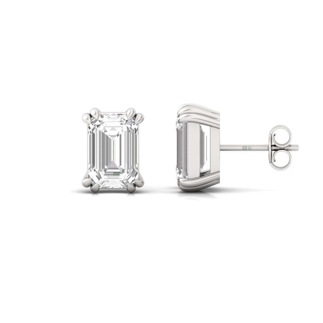 Emerald Cut Diamond Stud Earrings (1 Pair) | Timeless Elegance Lab Grown CVD Diamond Solitaire Earrings | 925 Silver | 10K | 14K | 18K - Main View