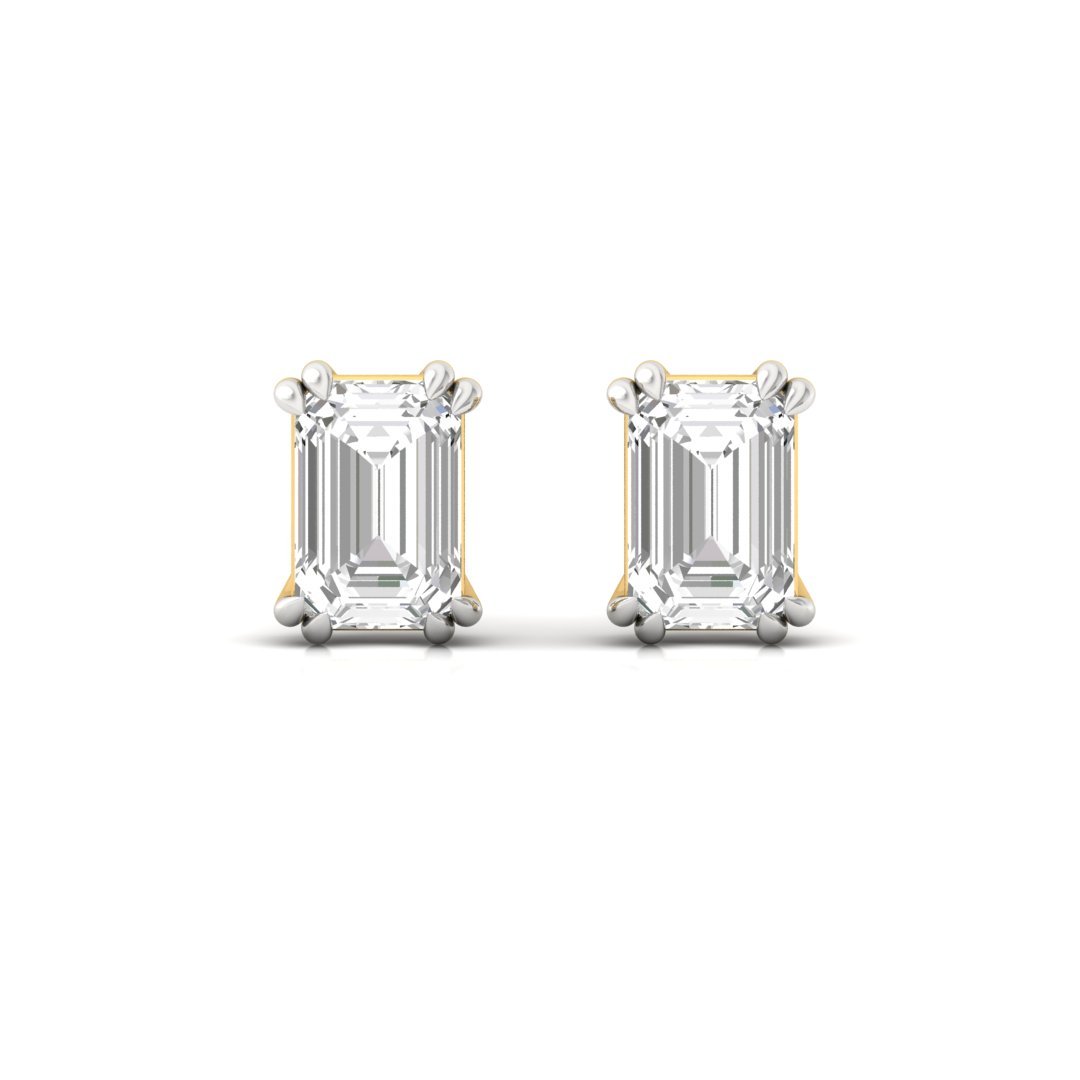 Emerald Cut Diamond Stud Earrings (1 Pair) | Timeless Elegance Lab Grown CVD Diamond Solitaire Earrings | 925 Silver | 10K | 14K | 18K - View 2
