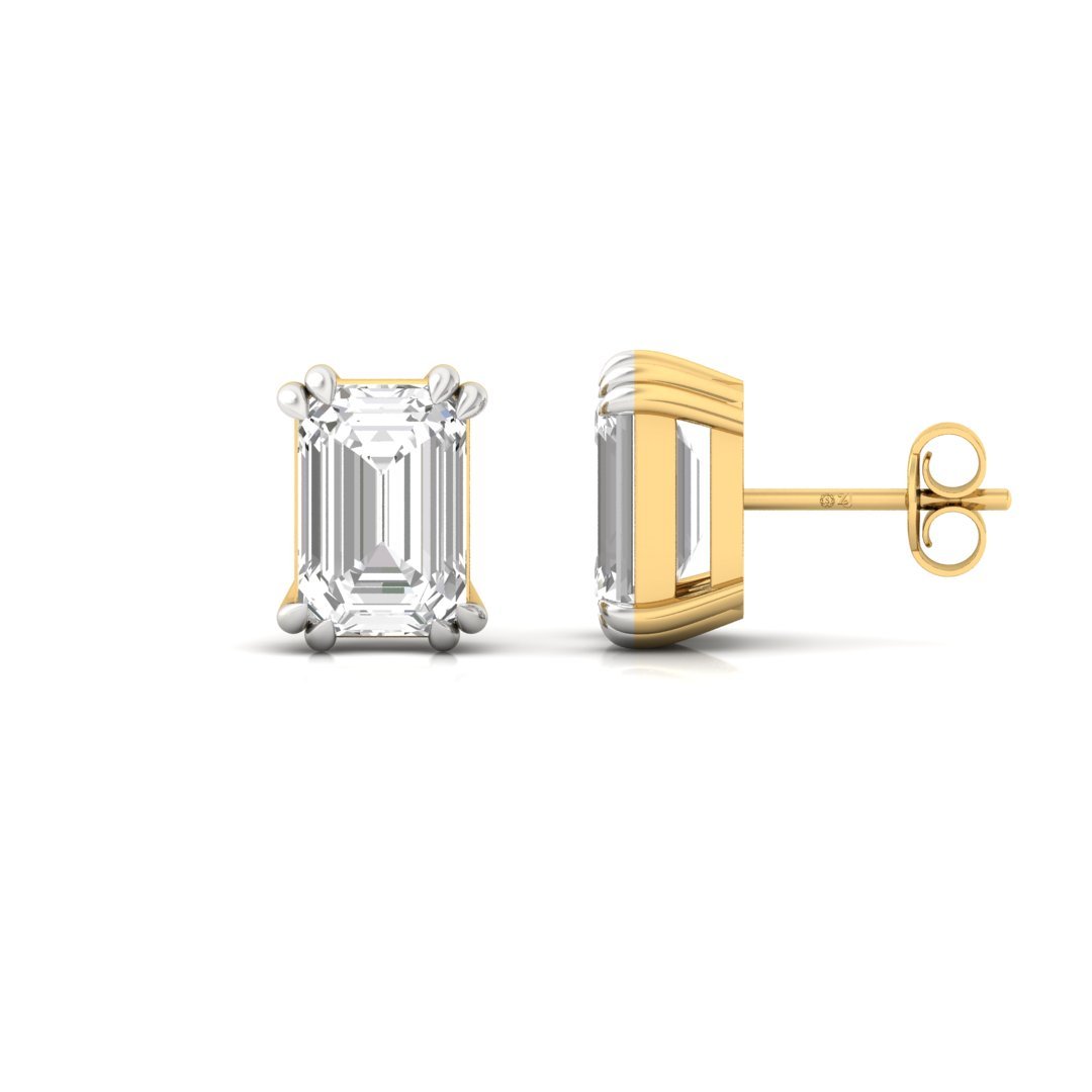 Emerald Cut Diamond Stud Earrings (1 Pair) | Timeless Elegance Lab Grown CVD Diamond Solitaire Earrings | 925 Silver | 10K | 14K | 18K - Gold Main View