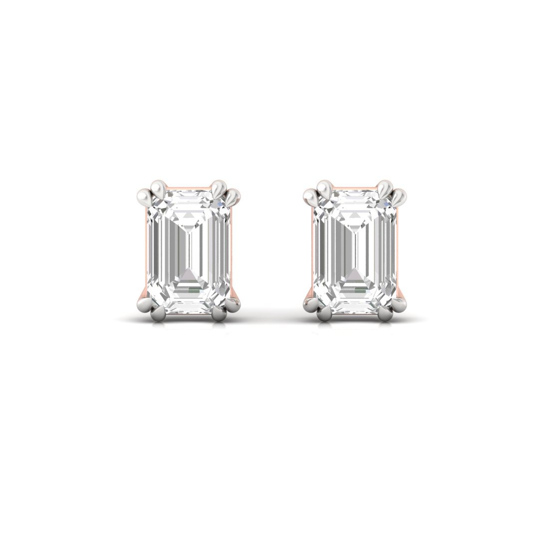 Emerald Cut Diamond Stud Earrings (1 Pair) | Timeless Elegance Lab Grown CVD Diamond Solitaire Earrings | 925 Silver | 10K | 14K | 18K - View 2