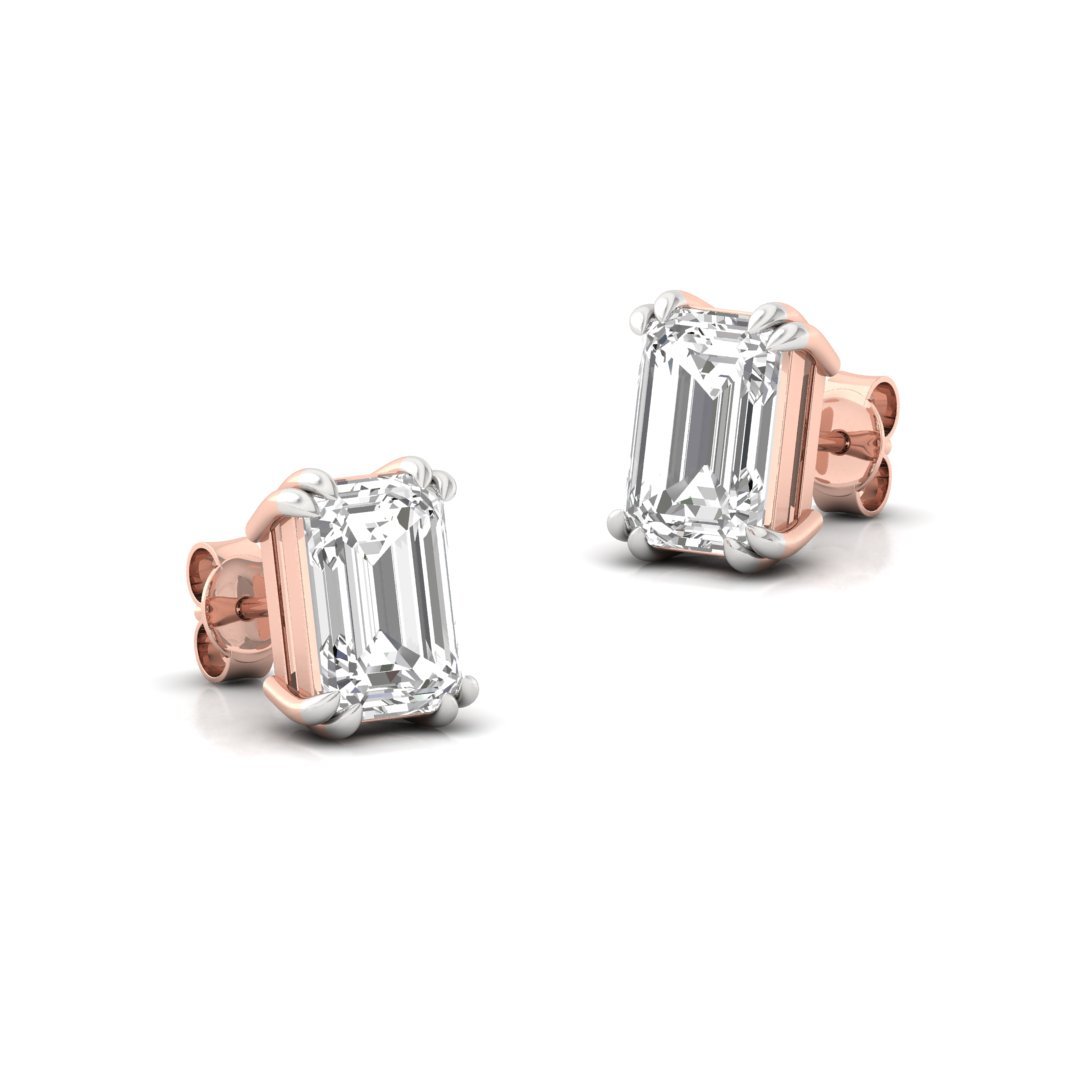 Emerald Cut Diamond Stud Earrings (1 Pair) | Timeless Elegance Lab Grown CVD Diamond Solitaire Earrings | 925 Silver | 10K | 14K | 18K - View 3