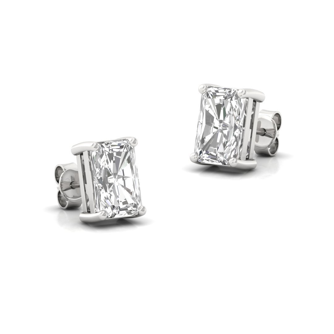 Radiant Cut Diamond Stud Earrings (1 Pair) | Brilliant Sparkle Lab Grown CVD Diamond Solitaire Earrings | 925 Silver | 10K | 14K | 18K - View 3