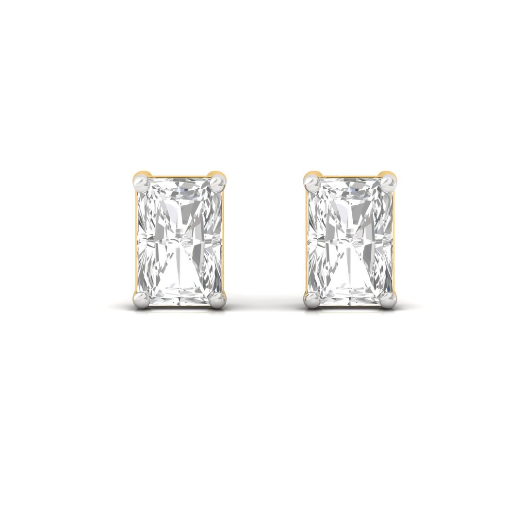 Radiant Cut Diamond Stud Earrings (1 Pair) | Brilliant Sparkle Lab Grown CVD Diamond Solitaire Earrings | 925 Silver | 10K | 14K | 18K - View 2