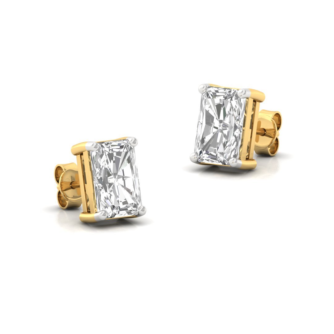 Radiant Cut Diamond Stud Earrings (1 Pair) | Brilliant Sparkle Lab Grown CVD Diamond Solitaire Earrings | 925 Silver | 10K | 14K | 18K - View 3