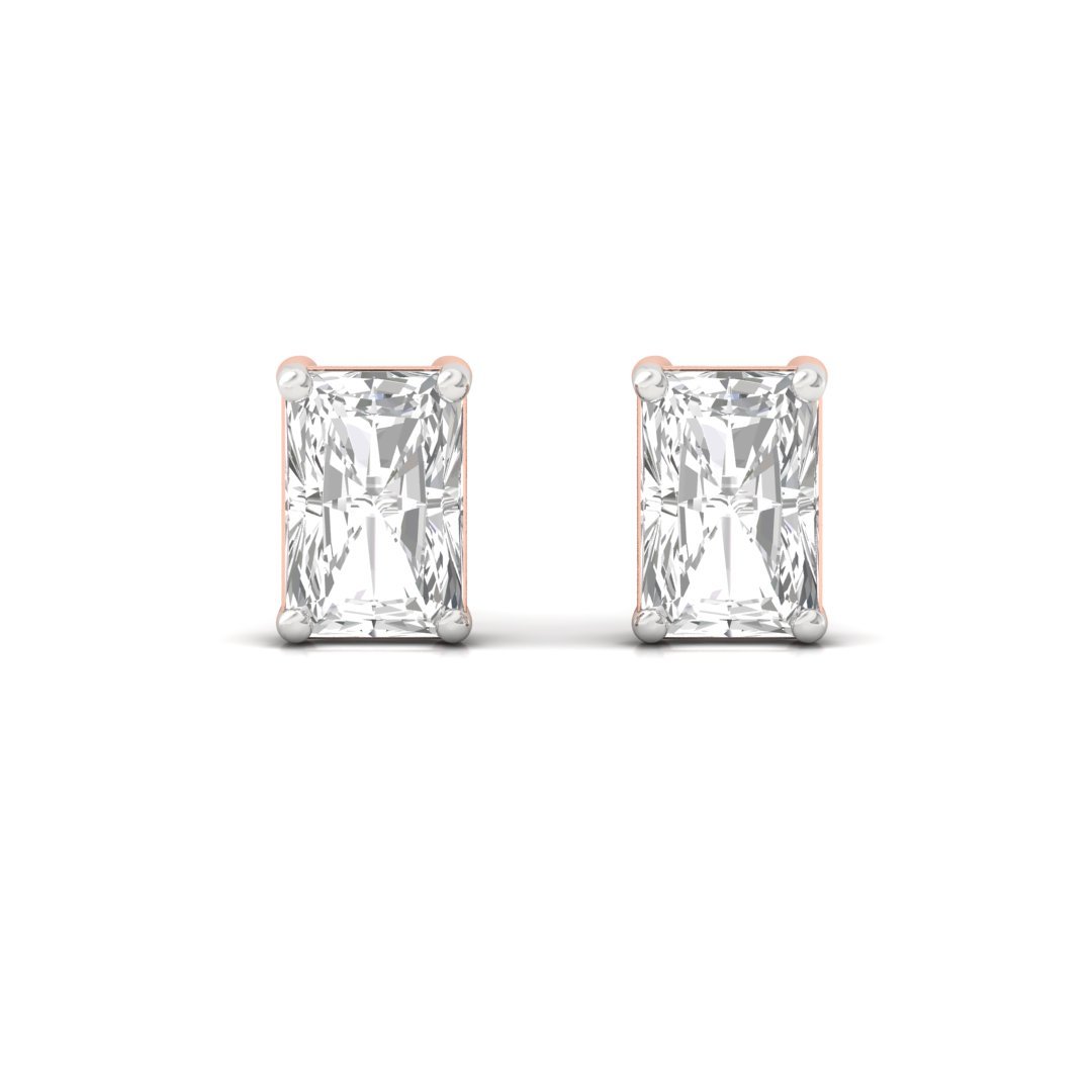 Radiant Cut Diamond Stud Earrings (1 Pair) | Brilliant Sparkle Lab Grown CVD Diamond Solitaire Earrings | 925 Silver | 10K | 14K | 18K - View 2