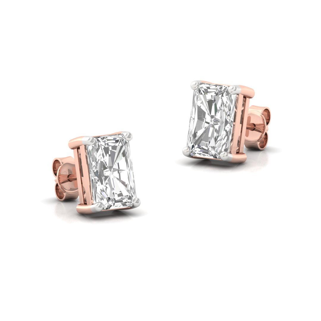 Radiant Cut Diamond Stud Earrings (1 Pair) | Brilliant Sparkle Lab Grown CVD Diamond Solitaire Earrings | 925 Silver | 10K | 14K | 18K - View 3