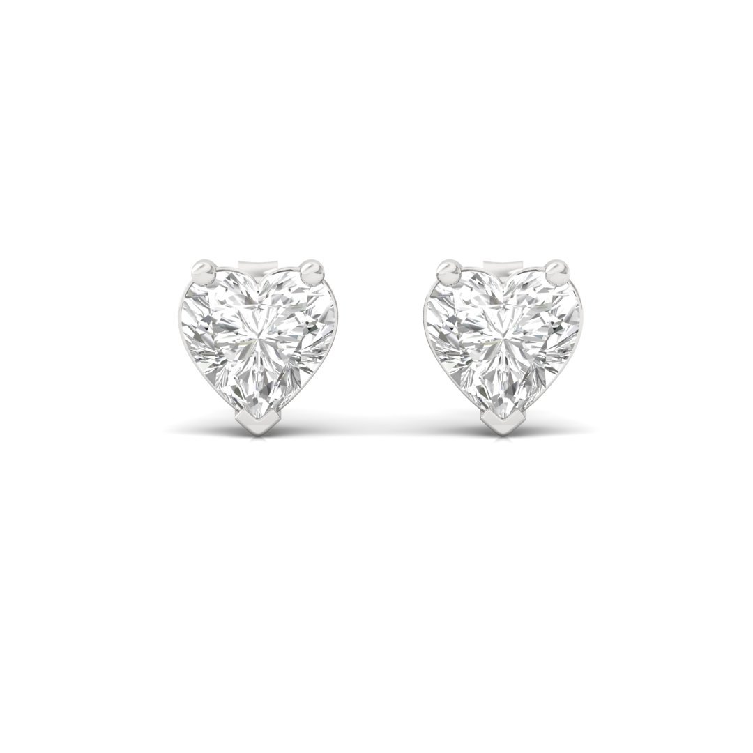 Heart Cut Diamond Stud Earrings (1 Pair) | Romantic Love Lab Grown CVD Diamond Solitaire Earrings | 925 Silver | 10K | 14K | 18K - View 2