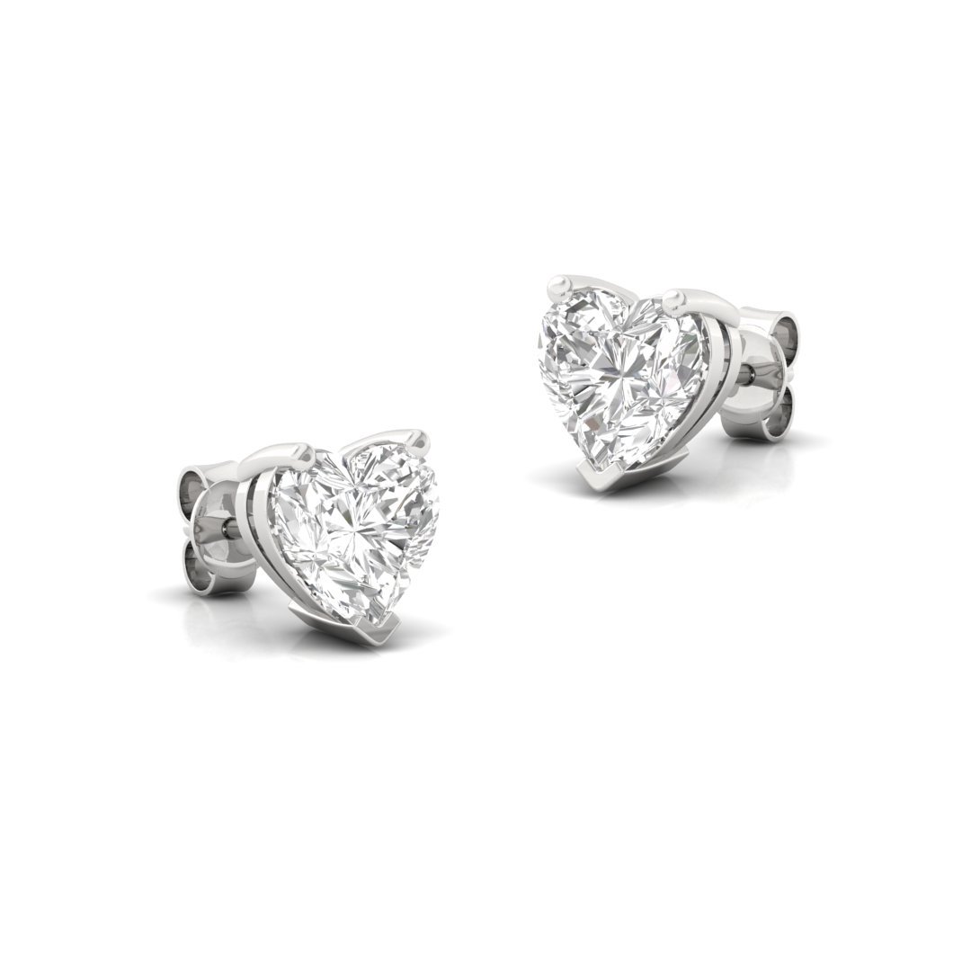 Heart Cut Diamond Stud Earrings (1 Pair) | Romantic Love Lab Grown CVD Diamond Solitaire Earrings | 925 Silver | 10K | 14K | 18K - View 3