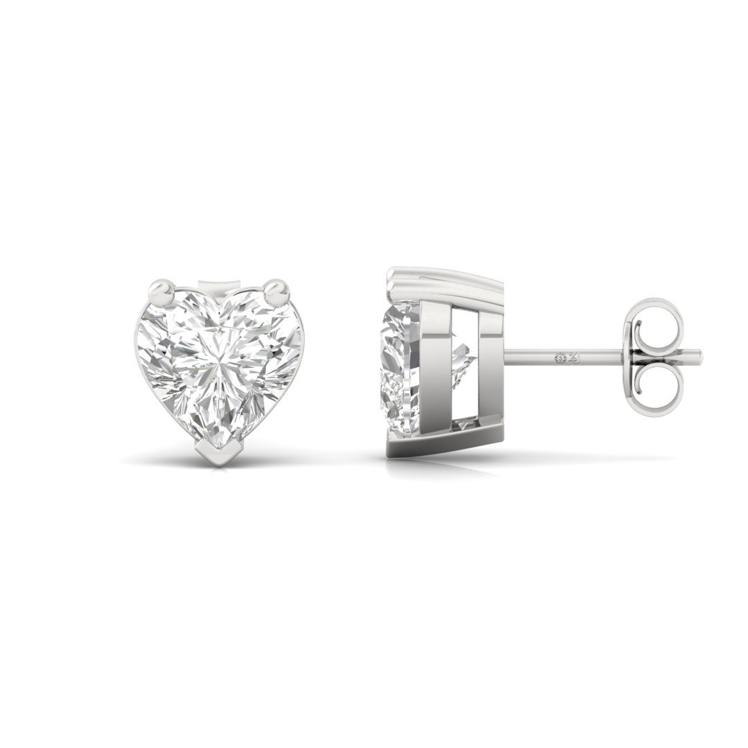 Heart Cut Diamond Stud Earrings (1 Pair) | Romantic Love Lab Grown CVD Diamond Solitaire Earrings | 925 Silver | 10K | 14K | 18K - Main View