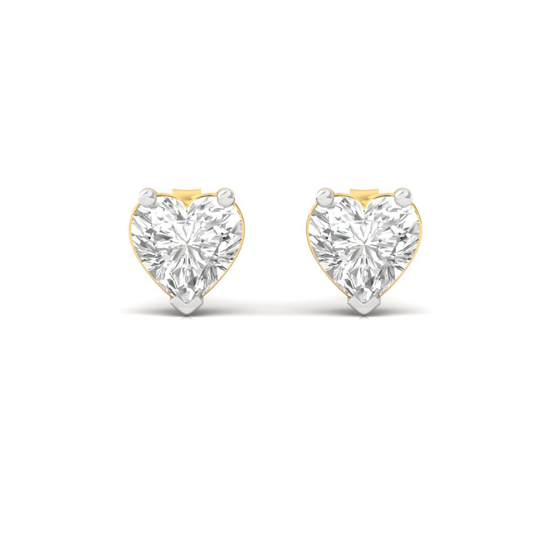 Heart Cut Diamond Stud Earrings (1 Pair) | Romantic Love Lab Grown CVD Diamond Solitaire Earrings | 925 Silver | 10K | 14K | 18K - View 2