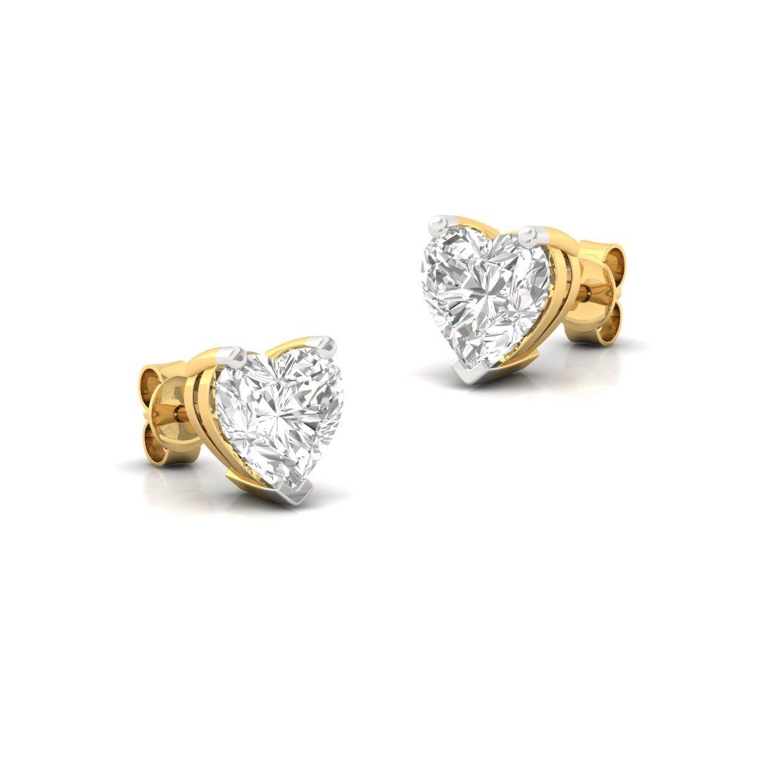 Heart Cut Diamond Stud Earrings (1 Pair) | Romantic Love Lab Grown CVD Diamond Solitaire Earrings | 925 Silver | 10K | 14K | 18K - View 3