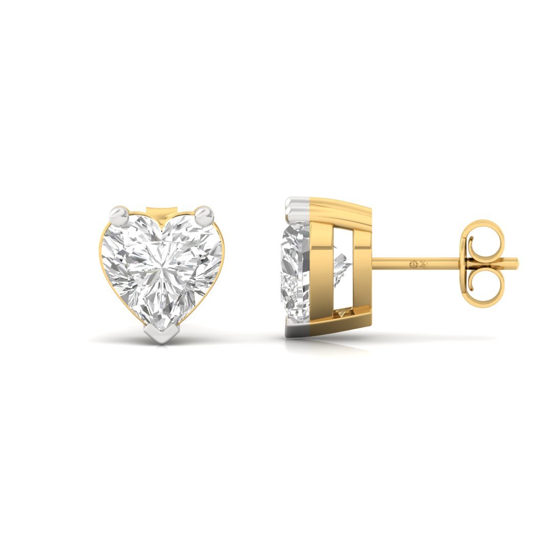 Heart Cut Diamond Stud Earrings (1 Pair) | Romantic Love Lab Grown CVD Diamond Solitaire Earrings | 925 Silver | 10K | 14K | 18K - Gold Main View