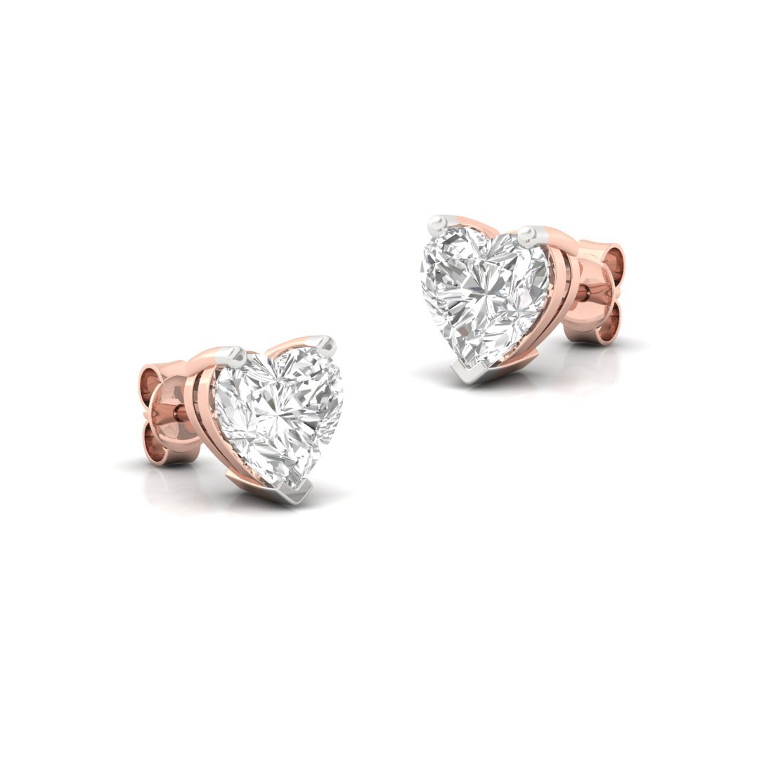 Heart Cut Diamond Stud Earrings (1 Pair) | Romantic Love Lab Grown CVD Diamond Solitaire Earrings | 925 Silver | 10K | 14K | 18K - View 3