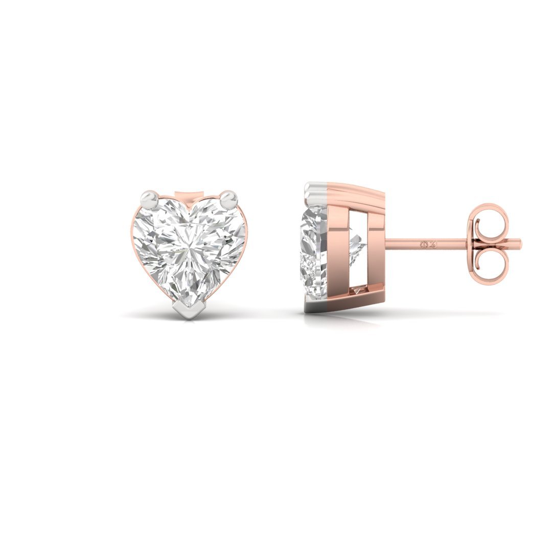 Heart Cut Diamond Stud Earrings (1 Pair) | Romantic Love Lab Grown CVD Diamond Solitaire Earrings | 925 Silver | 10K | 14K | 18K - Rose Gold Main View