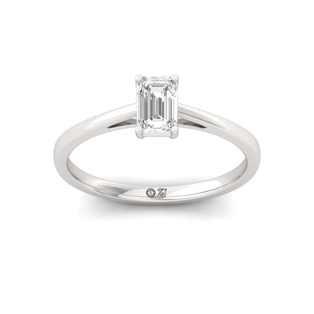 Emerald Cut Solitaire Diamond Ring of Pure Grace | Lab Grown CVD Engagement Ring | 925 Silver | 10K | 14K | 18K - Main View