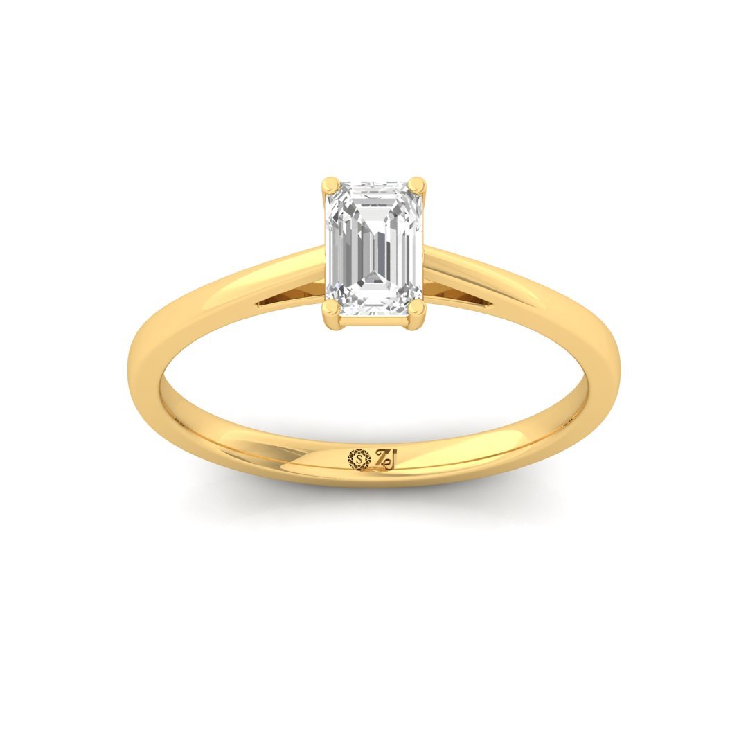 Emerald Cut Solitaire Diamond Ring of Pure Grace | Lab Grown CVD Engagement Ring | 925 Silver | 10K | 14K | 18K - Gold Main View