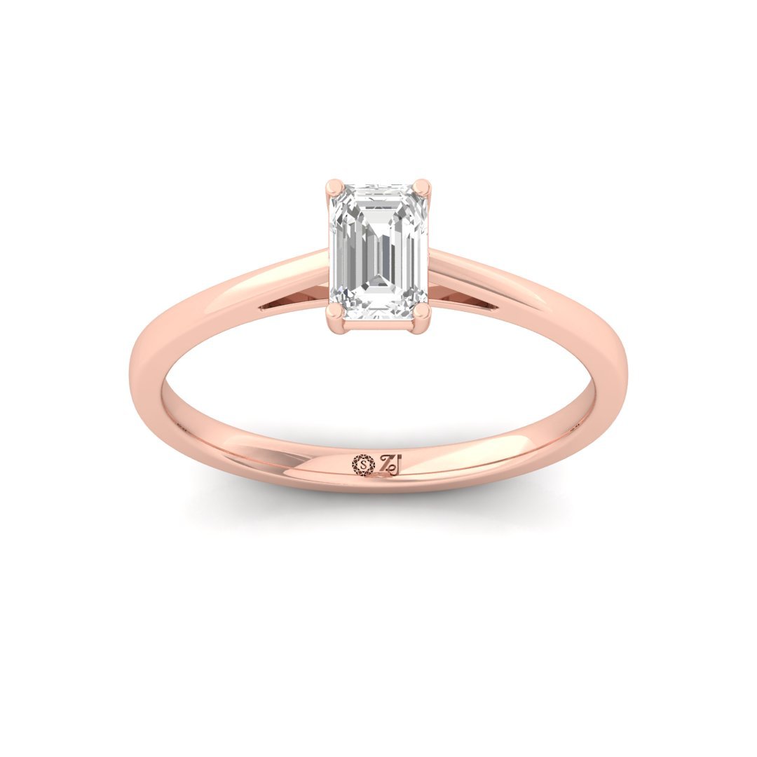Emerald Cut Solitaire Diamond Ring of Pure Grace | Lab Grown CVD Engagement Ring | 925 Silver | 10K | 14K | 18K - Rose Gold Main View