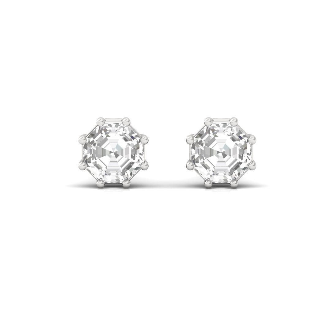 Octagon Cut Diamond Stud Earrings (1 Pair) | Timeless Lab Grown CVD Solitaire Earrings | Symbol of Strength & Elegance | 925 Silver | 10K | 14K | 18K - View 2