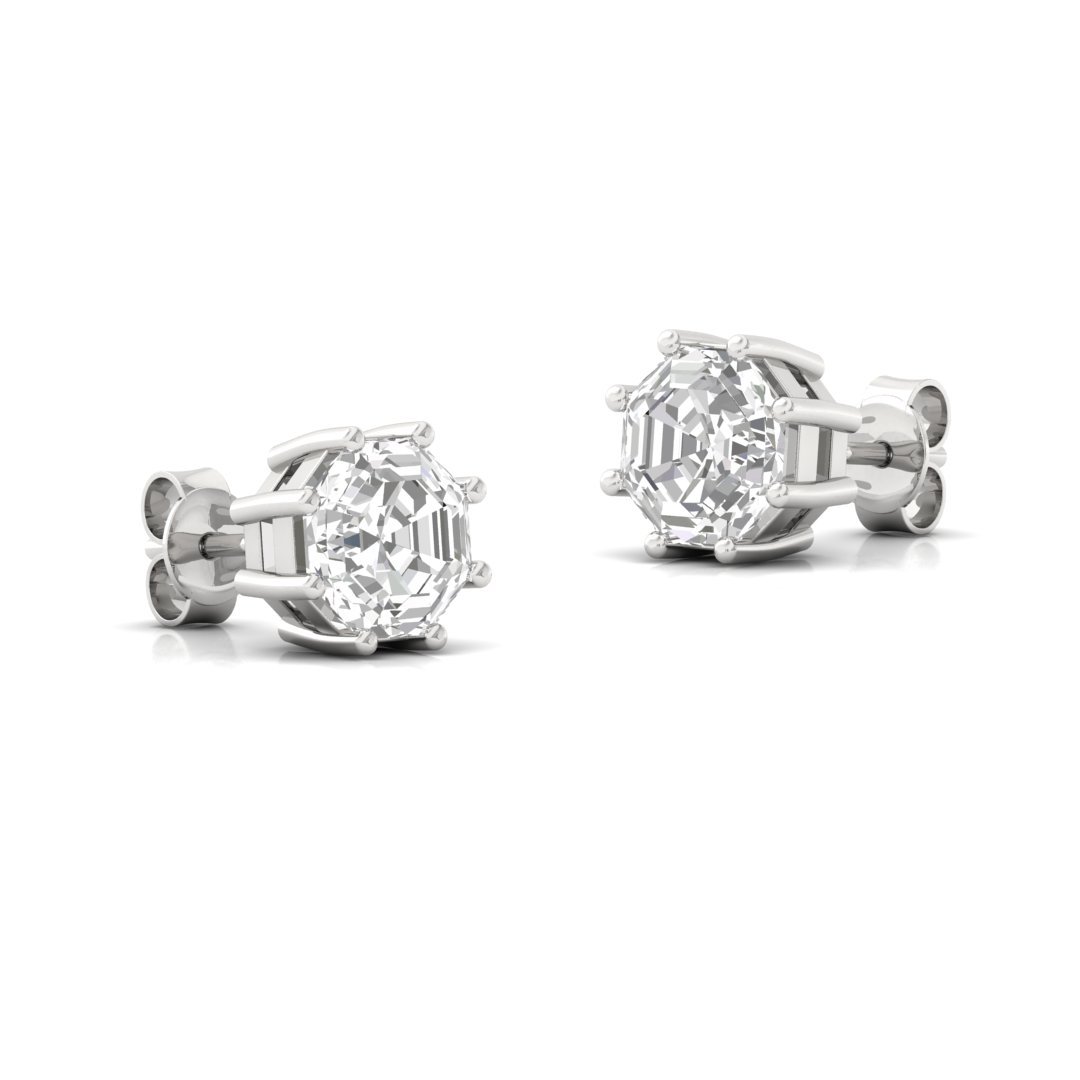 Octagon Cut Diamond Stud Earrings (1 Pair) | Timeless Lab Grown CVD Solitaire Earrings | Symbol of Strength & Elegance | 925 Silver | 10K | 14K | 18K - View 3
