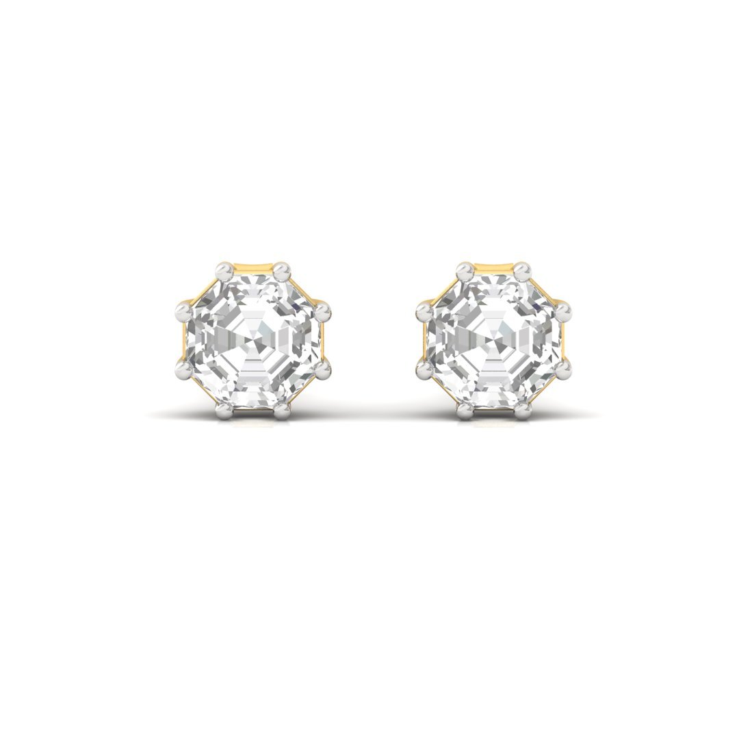 Octagon Cut Diamond Stud Earrings (1 Pair) | Timeless Lab Grown CVD Solitaire Earrings | Symbol of Strength & Elegance | 925 Silver | 10K | 14K | 18K - View 2