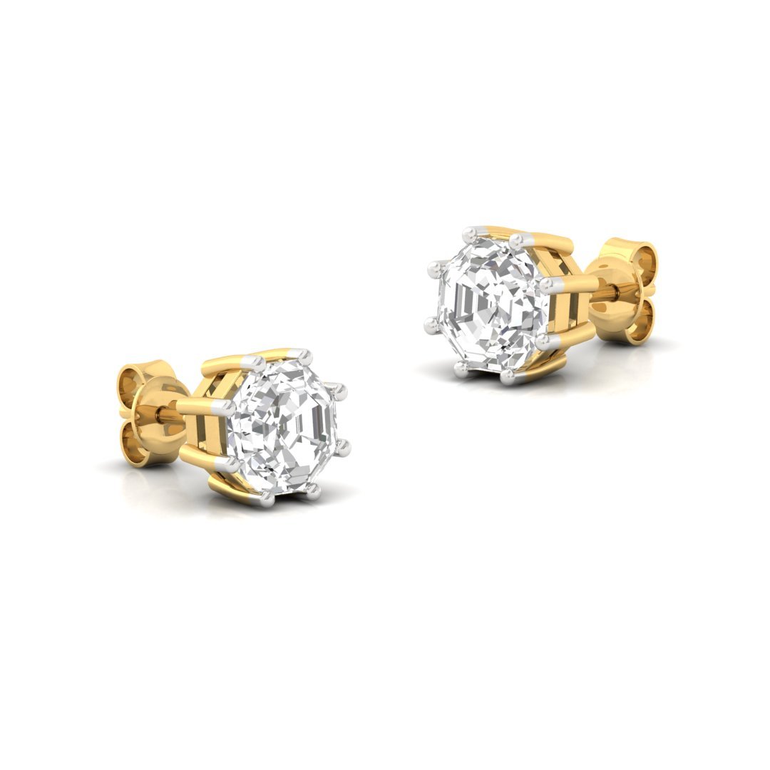 Octagon Cut Diamond Stud Earrings (1 Pair) | Timeless Lab Grown CVD Solitaire Earrings | Symbol of Strength & Elegance | 925 Silver | 10K | 14K | 18K - View 3