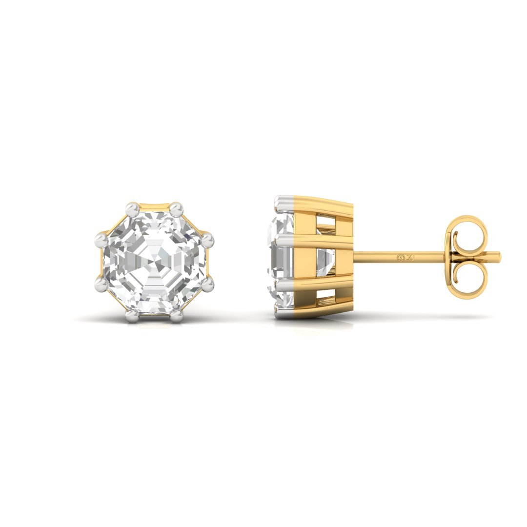 Octagon Cut Diamond Stud Earrings (1 Pair) | Timeless Lab Grown CVD Solitaire Earrings | Symbol of Strength & Elegance | 925 Silver | 10K | 14K | 18K - Gold Main View