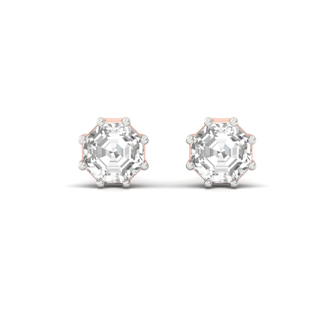Octagon Cut Diamond Stud Earrings (1 Pair) | Timeless Lab Grown CVD Solitaire Earrings | Symbol of Strength & Elegance | 925 Silver | 10K | 14K | 18K - View 2