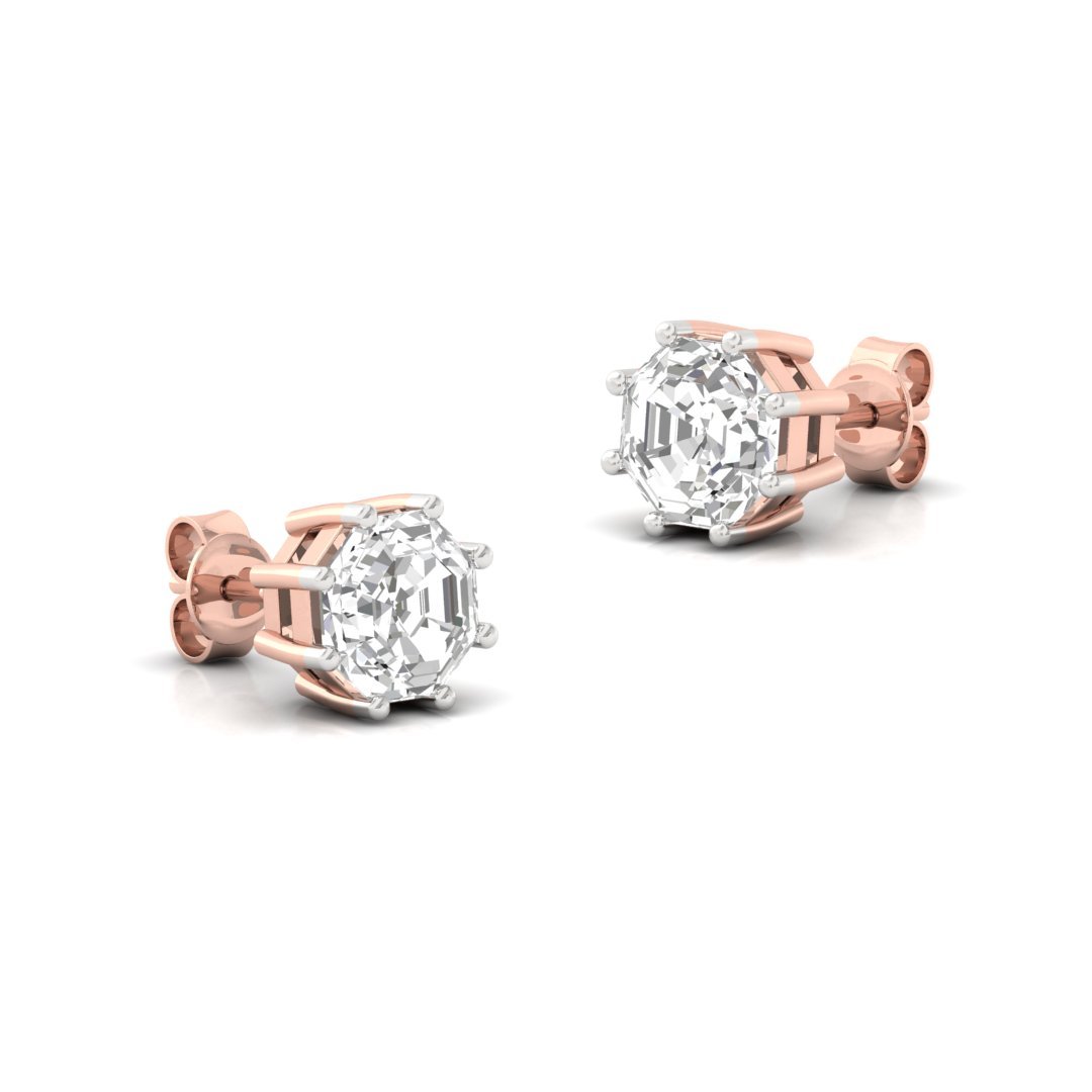 Octagon Cut Diamond Stud Earrings (1 Pair) | Timeless Lab Grown CVD Solitaire Earrings | Symbol of Strength & Elegance | 925 Silver | 10K | 14K | 18K - View 3