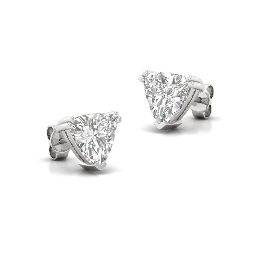 Trillion Cut Diamond Stud Earrings (1 Pair) | Modern Lab Grown CVD Solitaire Earrings | Symbol of Bold Love & Elegance | 925 Silver | 10K | 14K | 18K - View 3
