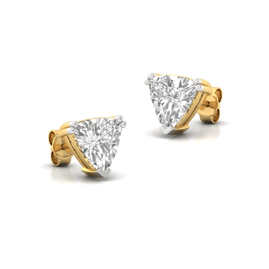 Trillion Cut Diamond Stud Earrings (1 Pair) | Modern Lab Grown CVD Solitaire Earrings | Symbol of Bold Love & Elegance | 925 Silver | 10K | 14K | 18K - View 3