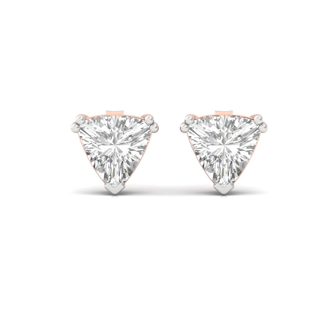 Trillion Cut Diamond Stud Earrings (1 Pair) | Modern Lab Grown CVD Solitaire Earrings | Symbol of Bold Love & Elegance | 925 Silver | 10K | 14K | 18K - View 2