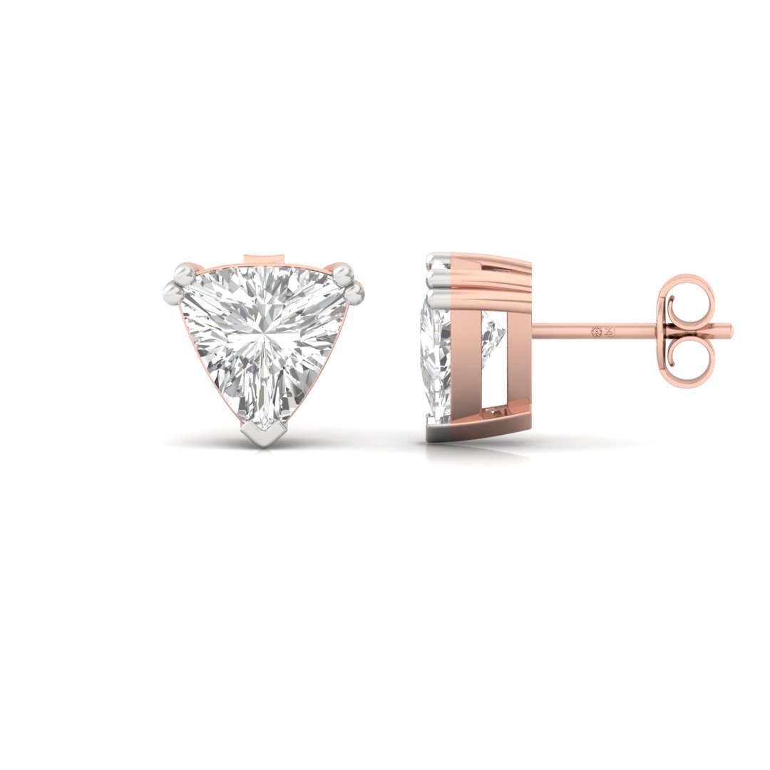 Trillion Cut Diamond Stud Earrings (1 Pair) | Modern Lab Grown CVD Solitaire Earrings | Symbol of Bold Love & Elegance | 925 Silver | 10K | 14K | 18K - Rose Gold Main View
