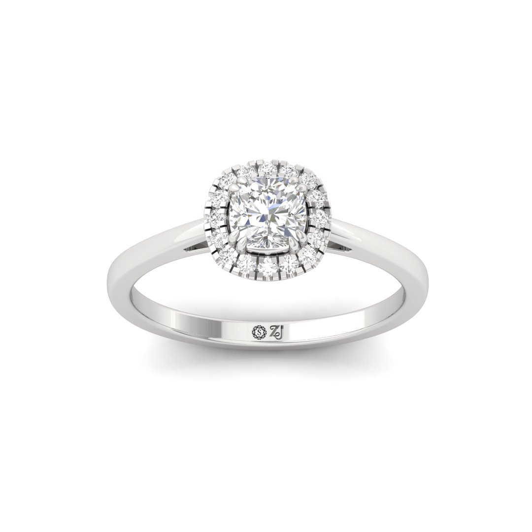 Cushion Cut Diamond Halo Engagement Ring | Sparkling Lab Grown CVD Solitaire of Eternal Love | 925 Silver | 10K | 14K | 18K - Main View