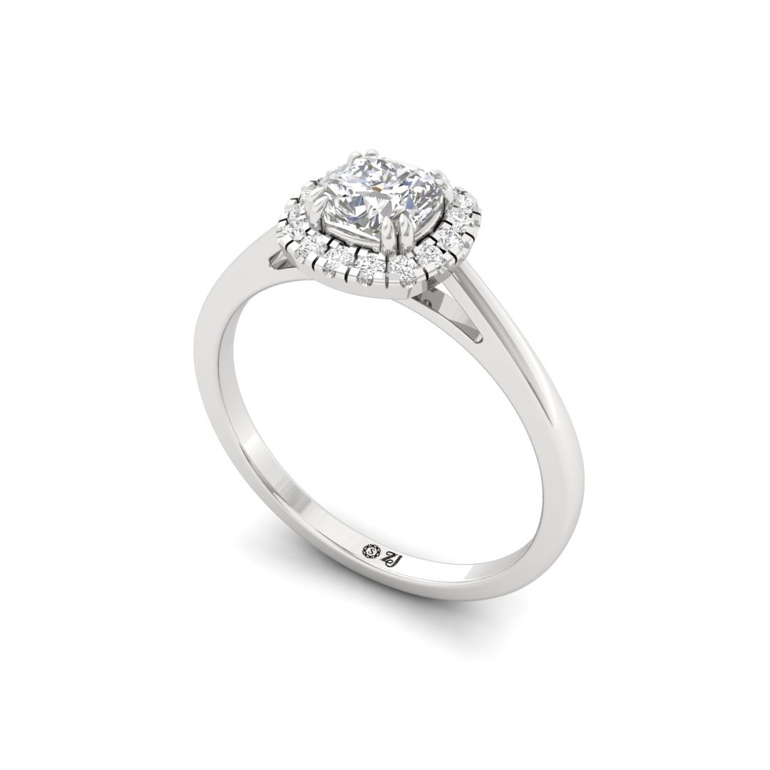 Cushion Cut Diamond Halo Engagement Ring | Sparkling Lab Grown CVD Solitaire of Eternal Love | 925 Silver | 10K | 14K | 18K - View 2