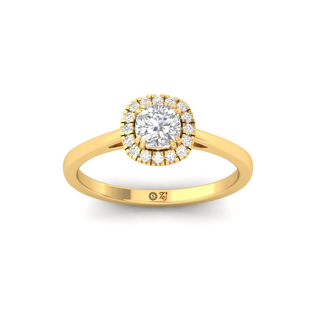 Cushion Cut Diamond Halo Engagement Ring | Sparkling Lab Grown CVD Solitaire of Eternal Love | 925 Silver | 10K | 14K | 18K - Gold Main View