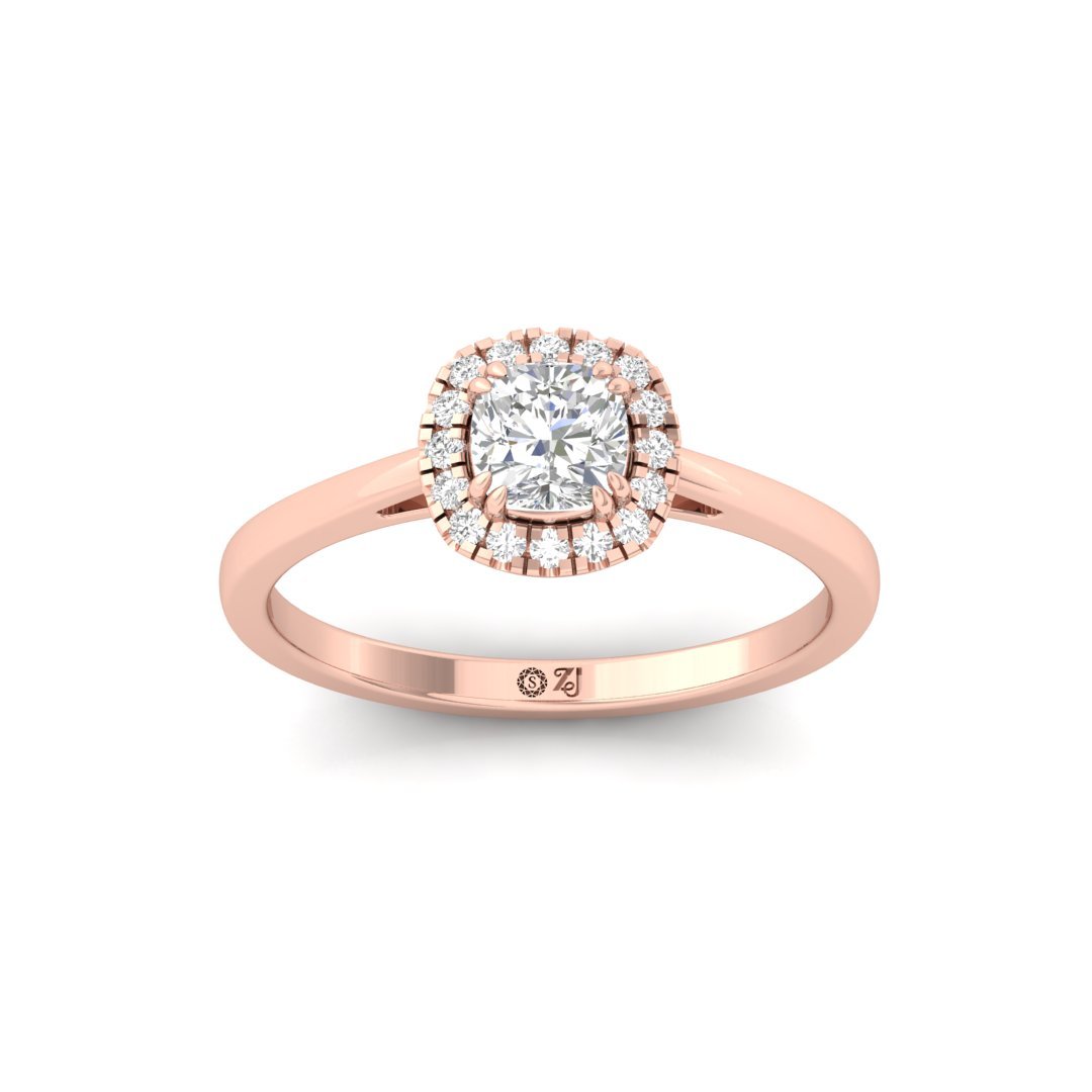 Cushion Cut Diamond Halo Engagement Ring | Sparkling Lab Grown CVD Solitaire of Eternal Love | 925 Silver | 10K | 14K | 18K - Rose Gold Main View