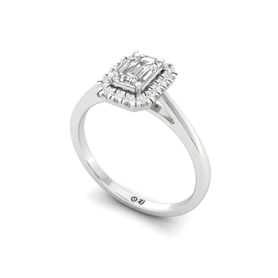 Emerald Cut Diamond Halo Engagement Ring | Timeless Lab Grown CVD Solitaire of Love & Elegance | 925 Silver | 10K | 14K | 18K - View 2