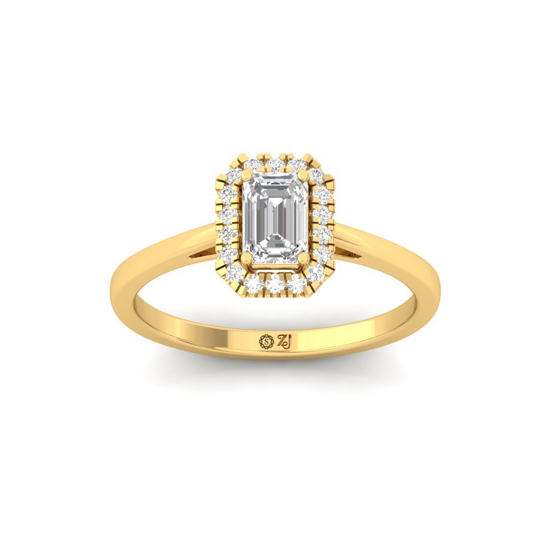 Emerald Cut Diamond Halo Engagement Ring | Timeless Lab Grown CVD Solitaire of Love & Elegance | 925 Silver | 10K | 14K | 18K - Gold Main View