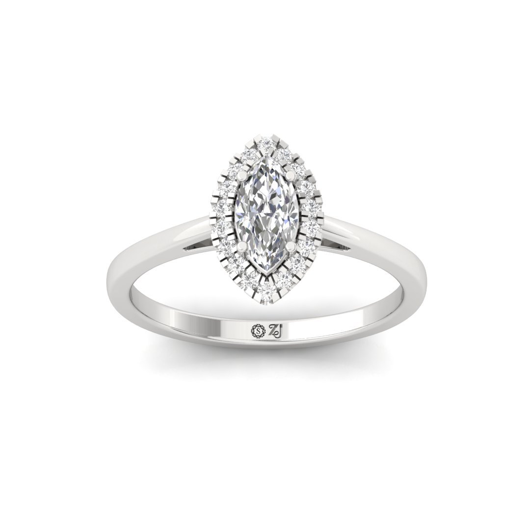 Marquise Cut Diamond Halo Engagement Ring | Elegant Lab Grown CVD Diamond Ring of Promise & Devotion | 925 Silver | 10K | 14K | 18K - Main View