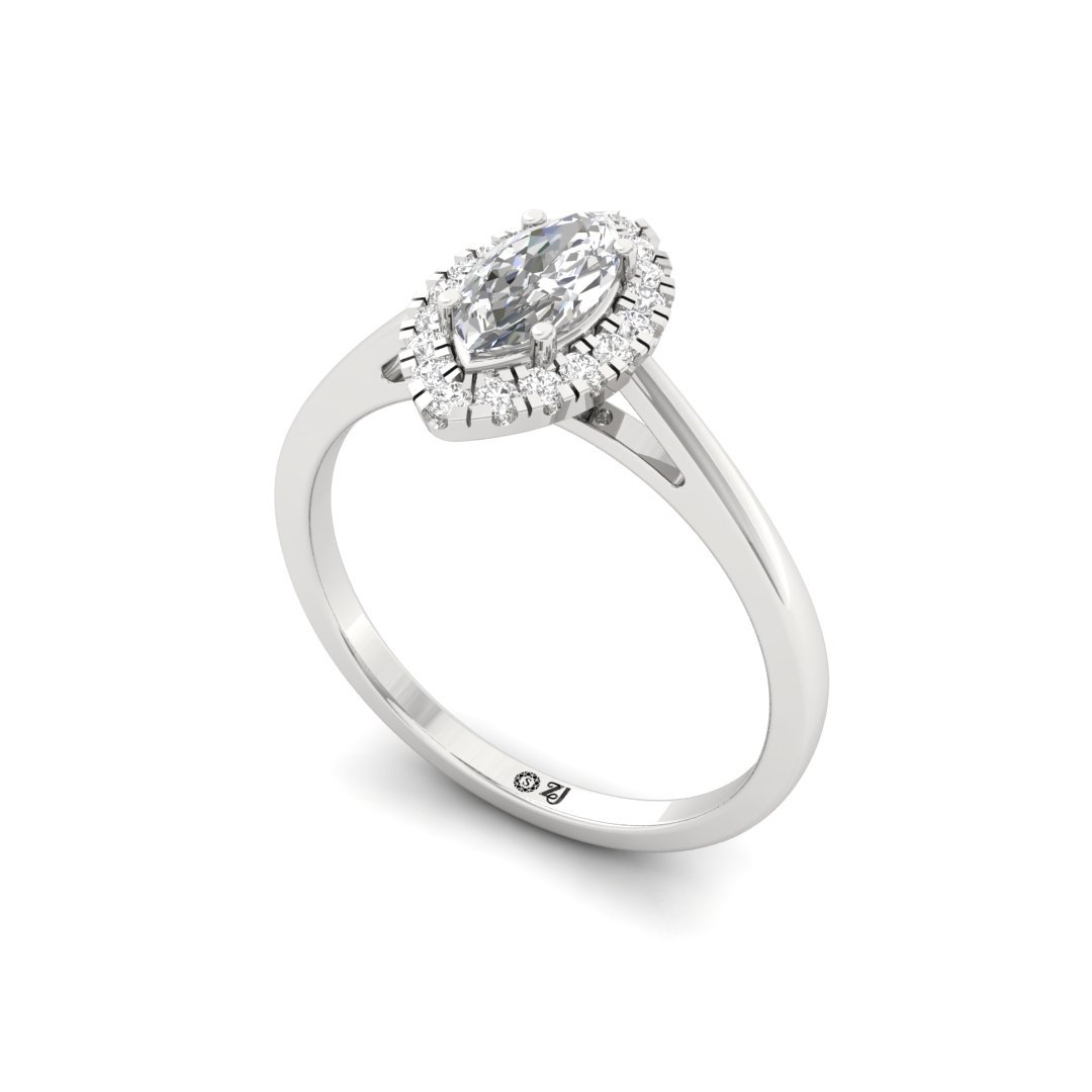 Marquise Cut Diamond Halo Engagement Ring | Elegant Lab Grown CVD Diamond Ring of Promise & Devotion | 925 Silver | 10K | 14K | 18K - View 2
