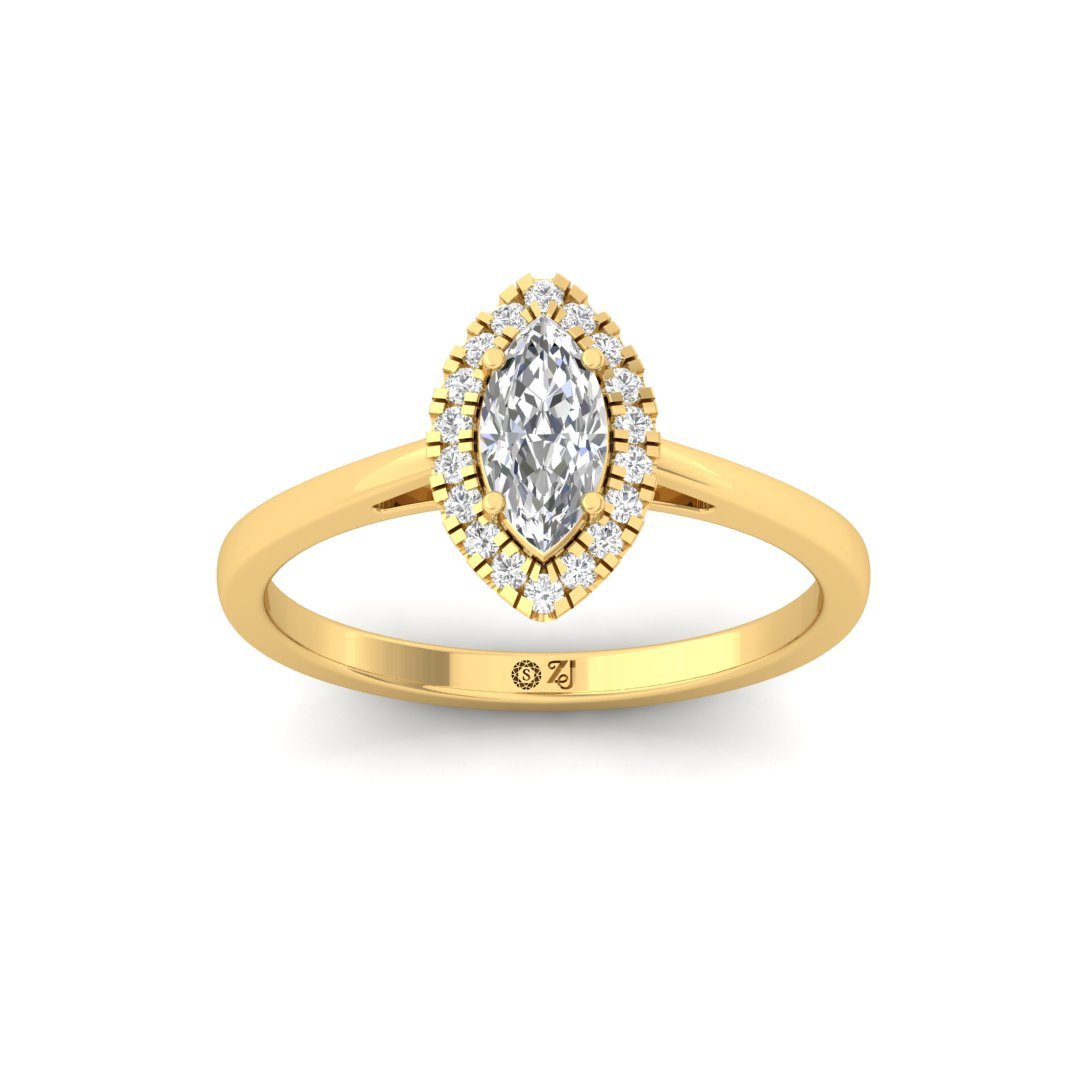 Marquise Cut Diamond Halo Engagement Ring | Elegant Lab Grown CVD Diamond Ring of Promise & Devotion | 925 Silver | 10K | 14K | 18K - Gold Main View