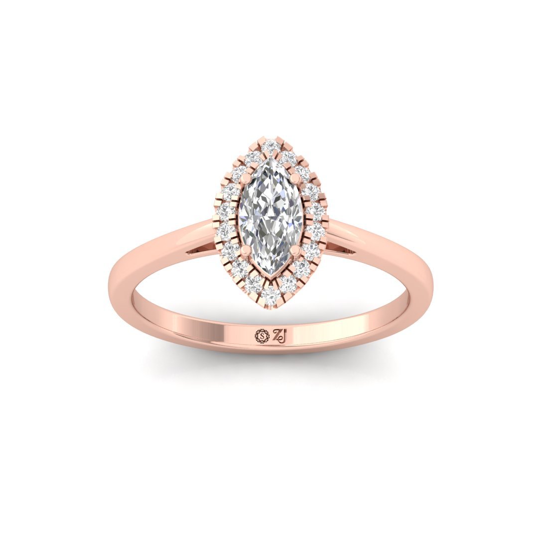 Marquise Cut Diamond Halo Engagement Ring | Elegant Lab Grown CVD Diamond Ring of Promise & Devotion | 925 Silver | 10K | 14K | 18K - Rose Gold Main View