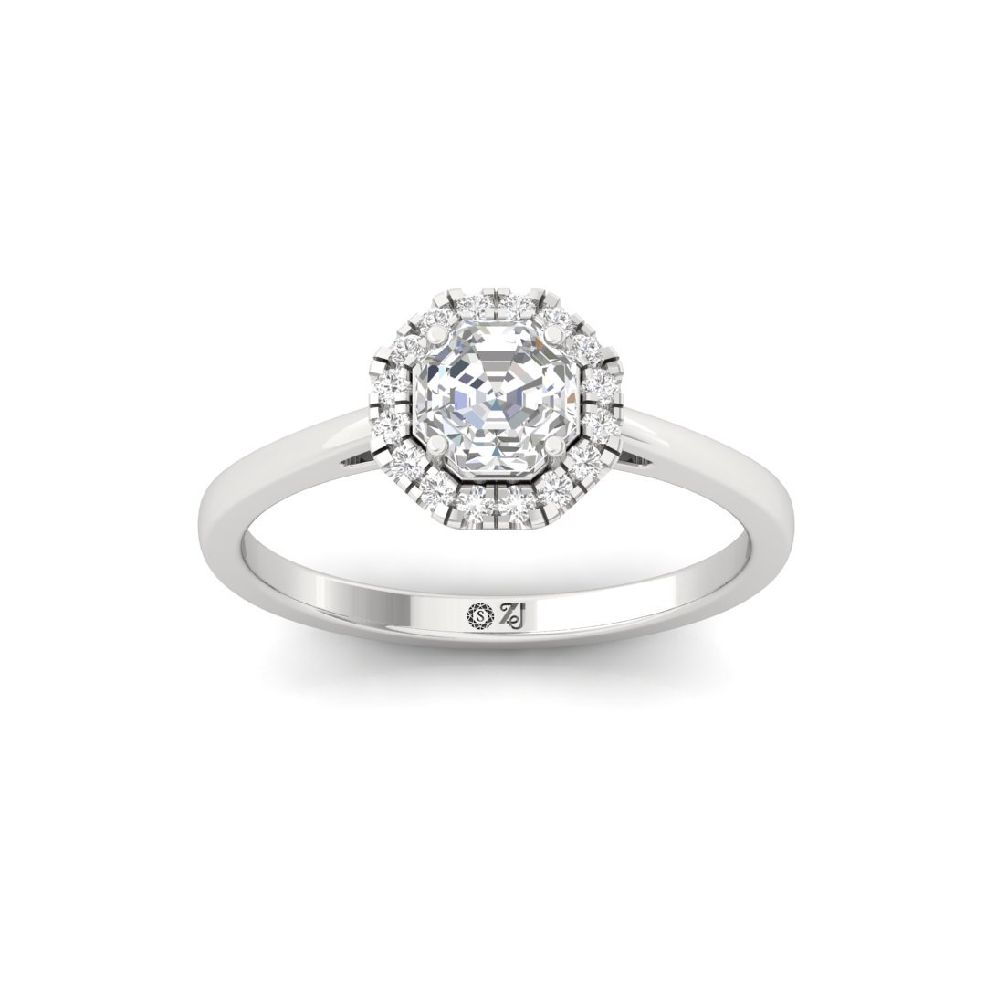Octagon Cut Diamond Halo Engagement Ring | Timeless Lab Grown CVD Diamond Ring of Love & Devotion | 925 Silver | 10K | 14K | 18K - Main View