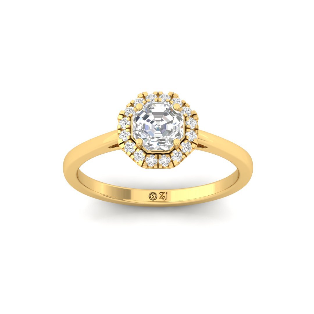 Octagon Cut Diamond Halo Engagement Ring | Timeless Lab Grown CVD Diamond Ring of Love & Devotion | 925 Silver | 10K | 14K | 18K - Gold Main View