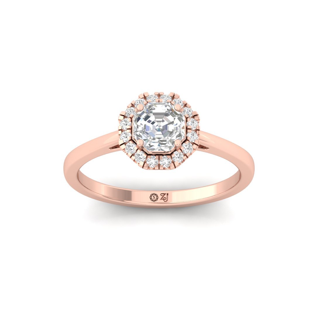 Octagon Cut Diamond Halo Engagement Ring | Timeless Lab Grown CVD Diamond Ring of Love & Devotion | 925 Silver | 10K | 14K | 18K - Rose Gold Main View