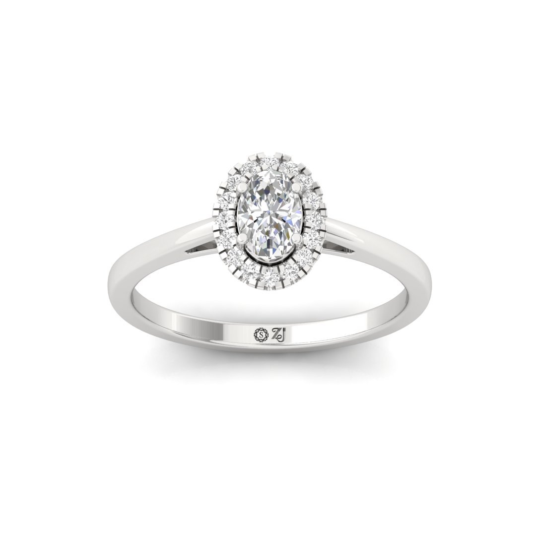 Oval Cut Diamond Halo Engagement Ring | Elegant Lab Grown CVD Diamond Ring of Love & Commitment | 925 Silver | 10K | 14K | 18K - Main View