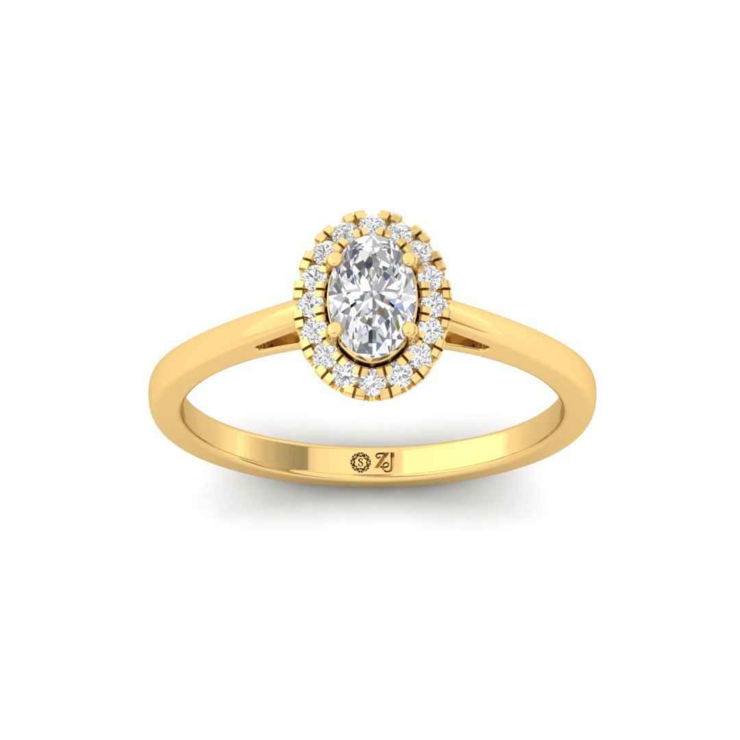 Oval Cut Diamond Halo Engagement Ring | Elegant Lab Grown CVD Diamond Ring of Love & Commitment | 925 Silver | 10K | 14K | 18K - Gold Main View