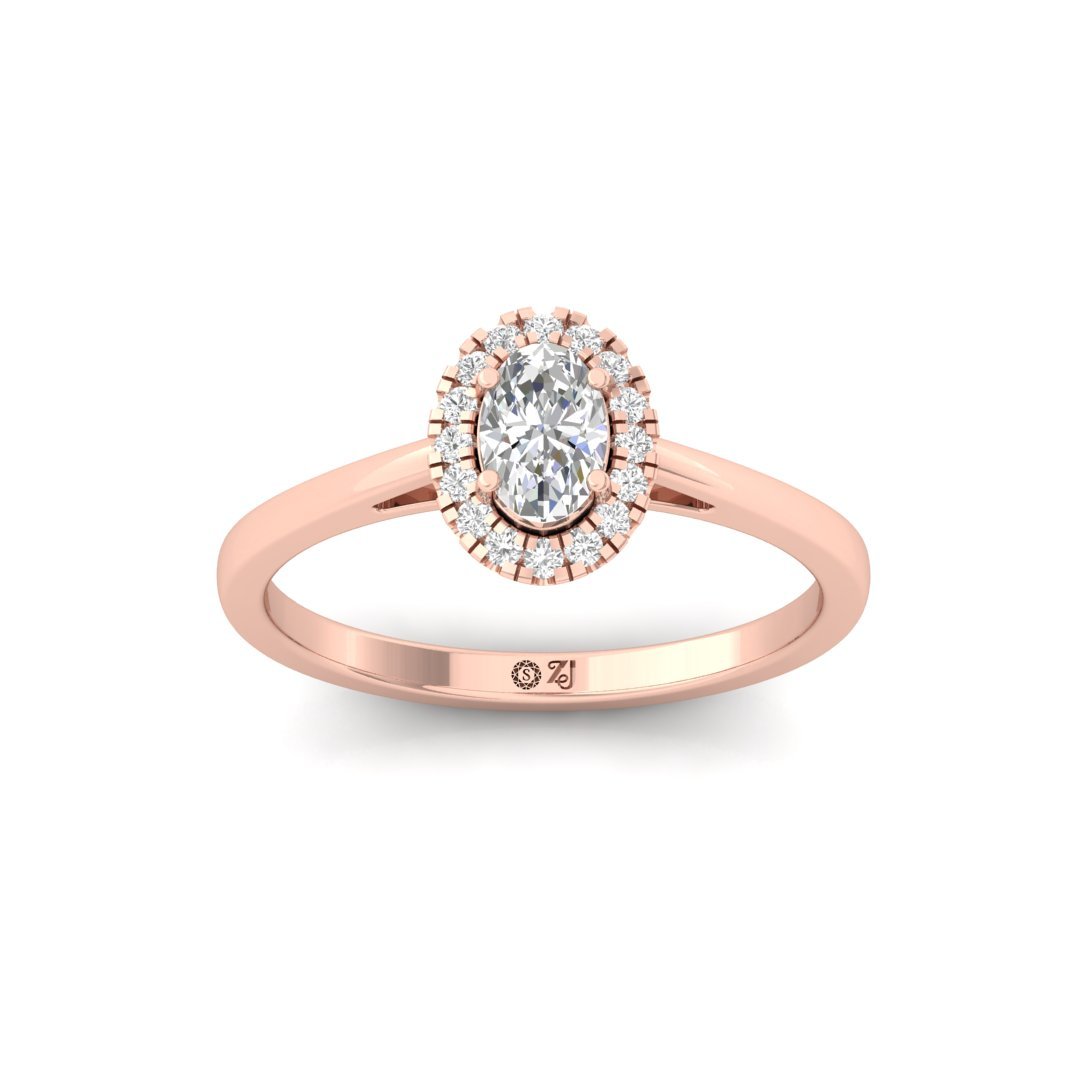 Oval Cut Diamond Halo Engagement Ring | Elegant Lab Grown CVD Diamond Ring of Love & Commitment | 925 Silver | 10K | 14K | 18K - Rose Gold Main View