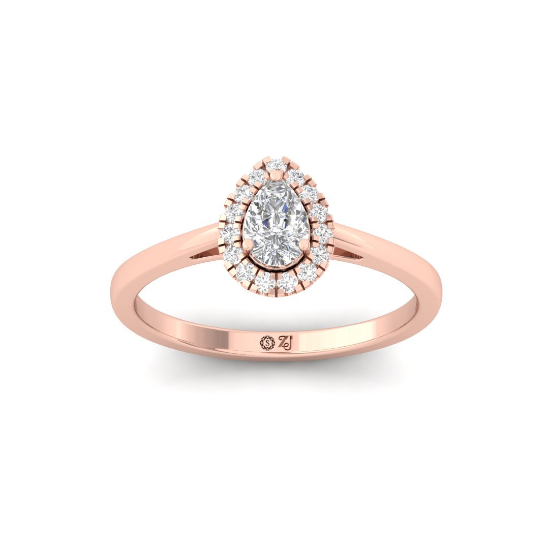 Pear Cut Diamond Halo Engagement Ring | Graceful Lab Grown CVD Diamond Promise Ring of Eternal Love | 925 Silver | 10K | 14K | 18K - Rose Gold Main View